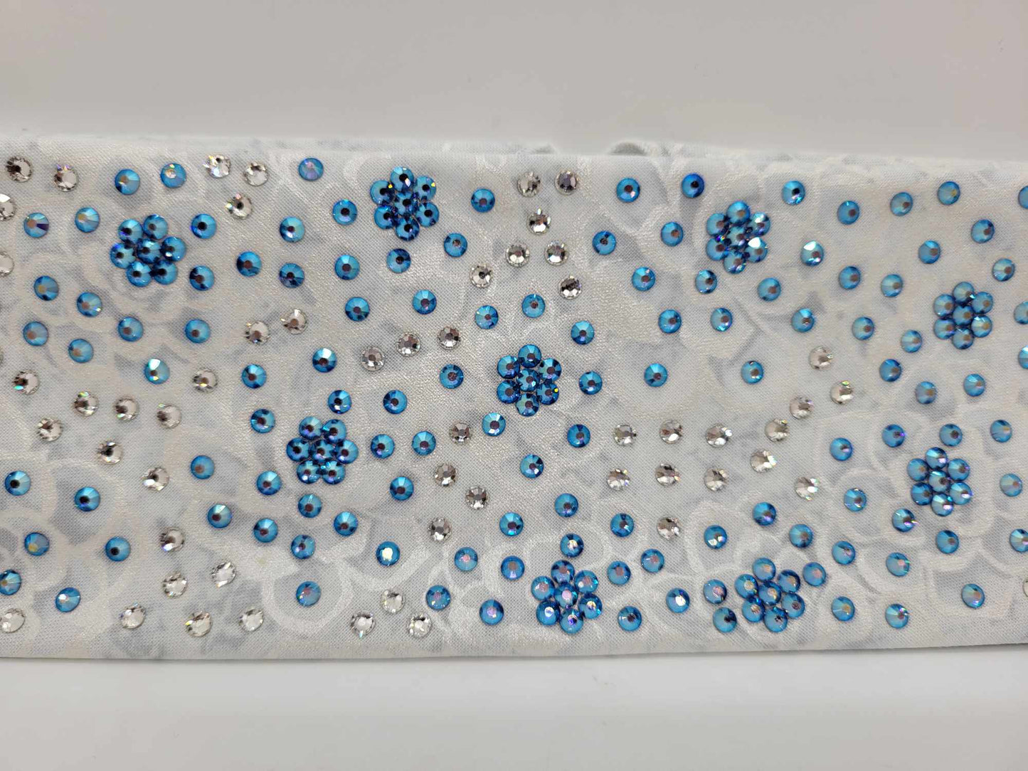 LeeAnnette White Roses with Blue Shimmer and Diamond Clear Austrian Crystals (sku4781)