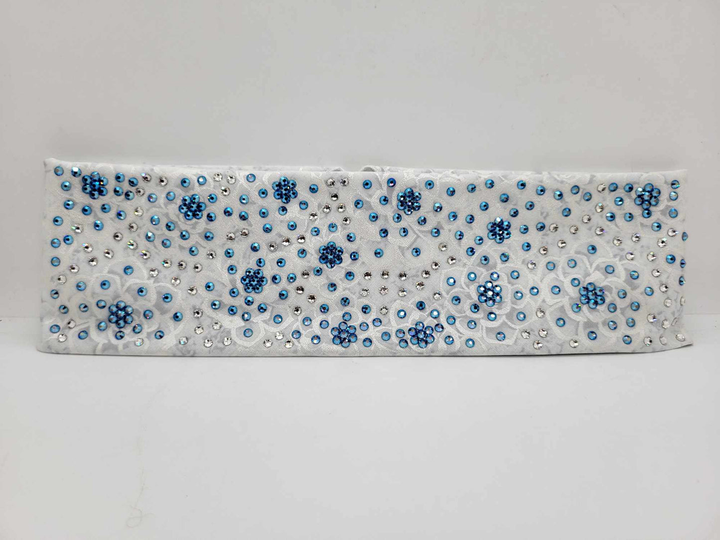 LeeAnnette White Roses with Blue Shimmer and Diamond Clear Austrian Crystals (sku4781)