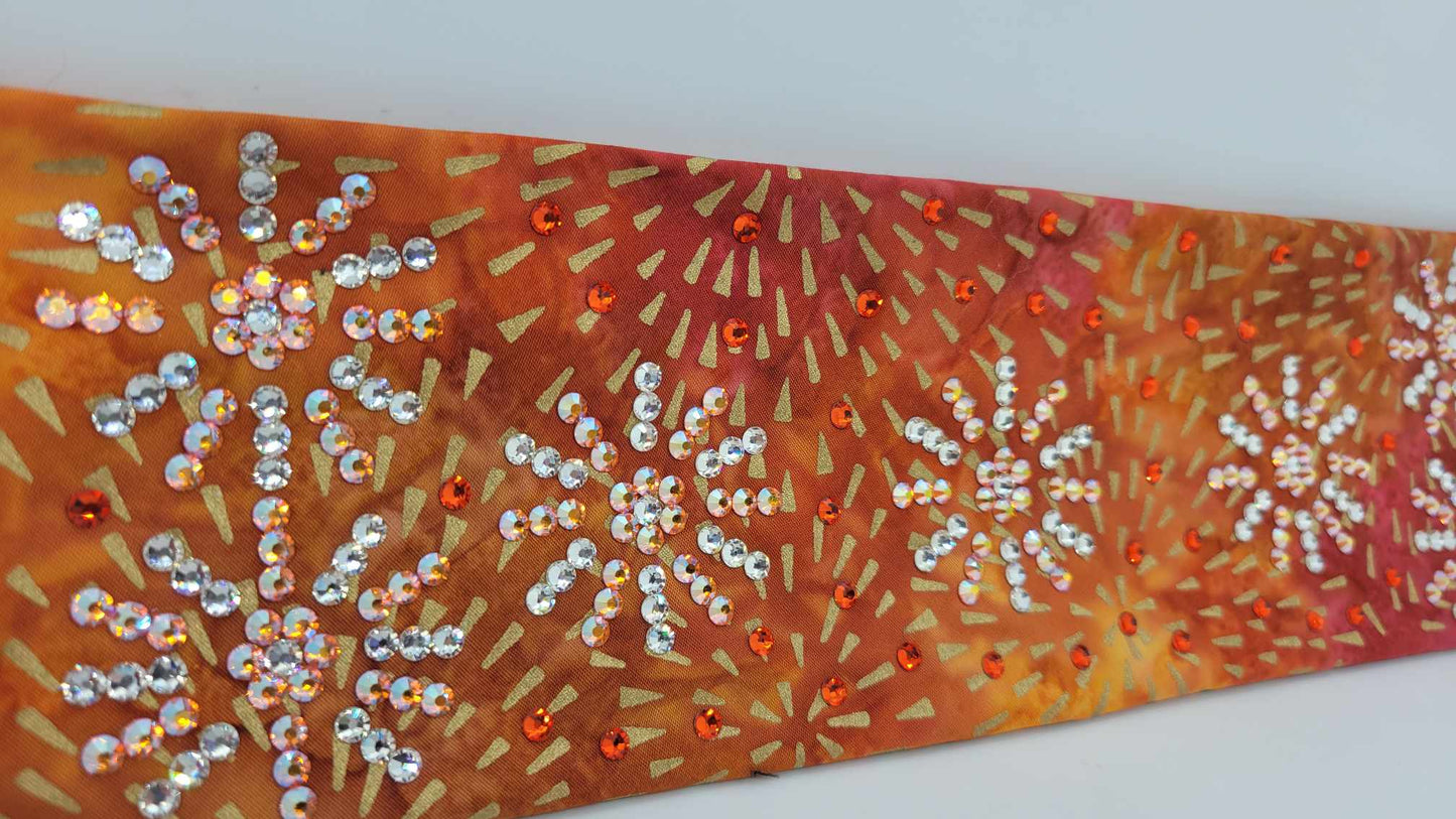 LeeAnnette Gold Sun Burst on Orange with Sun Shimmer and Diamond Clear Austrian Crystals (sku4789)