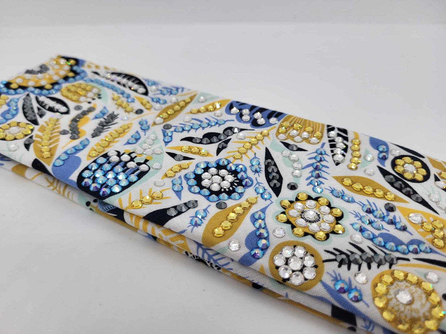 Super LeeAnnette Yellow and Blue Flowers with Black, Yellow, Blue Shimmer and Diamond Clear Austrian Crystals (Sku4793)