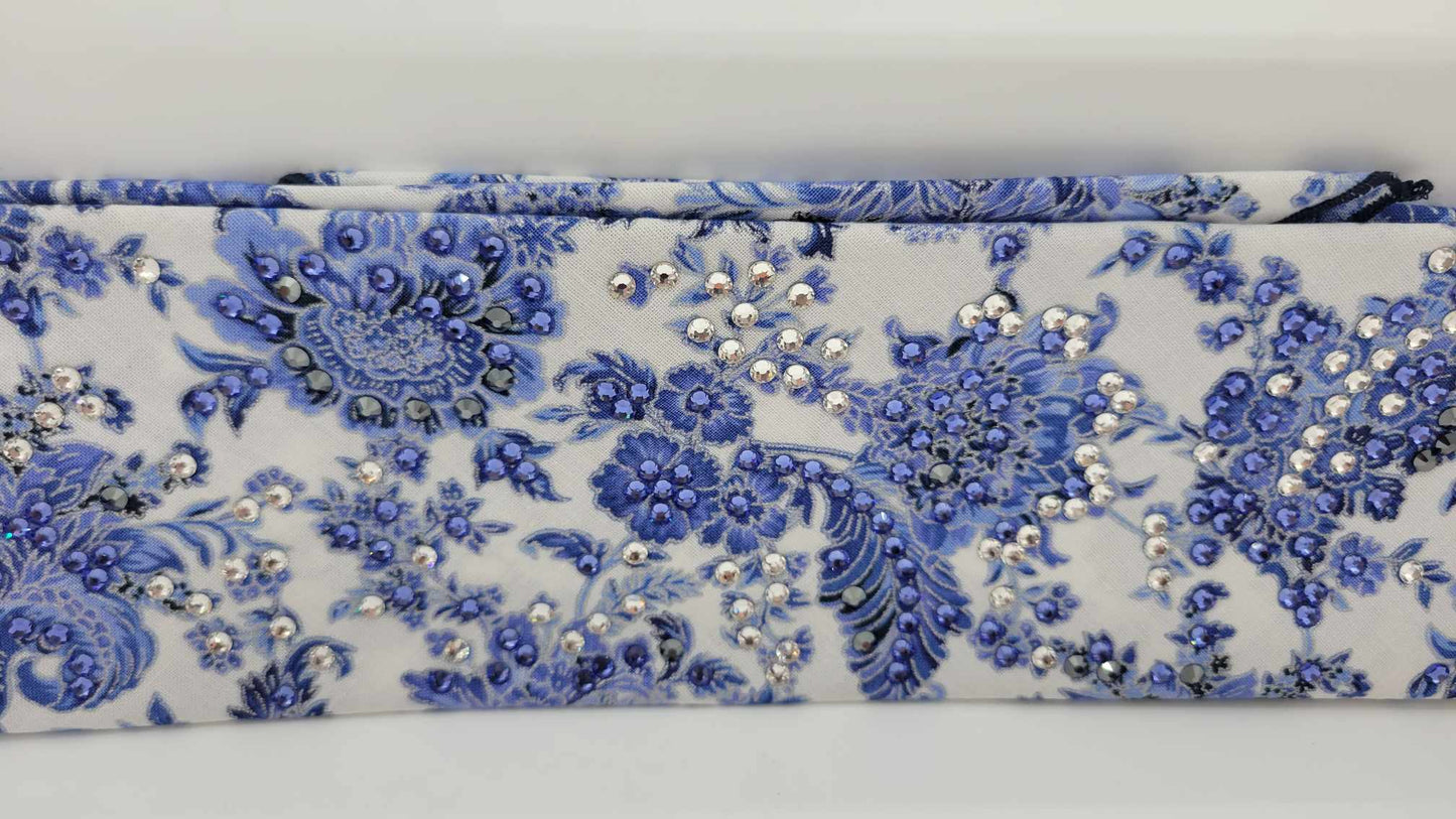 LeeAnnette Blue Flowers on White with Blue, Black and Diamond Clear Austrian Crystals (sku4807)