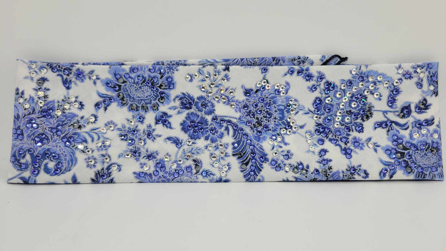 LeeAnnette Blue Flowers on White with Blue, Black and Diamond Clear Austrian Crystals (sku4807)