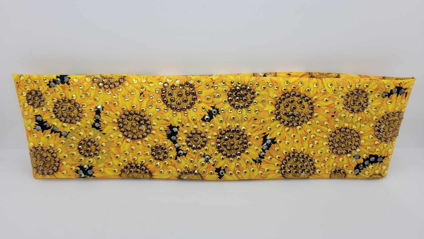 Super LeeAnnette Sunflower Bandana with Brown, Yellow and Black Austrian Crystals (Sku4829)