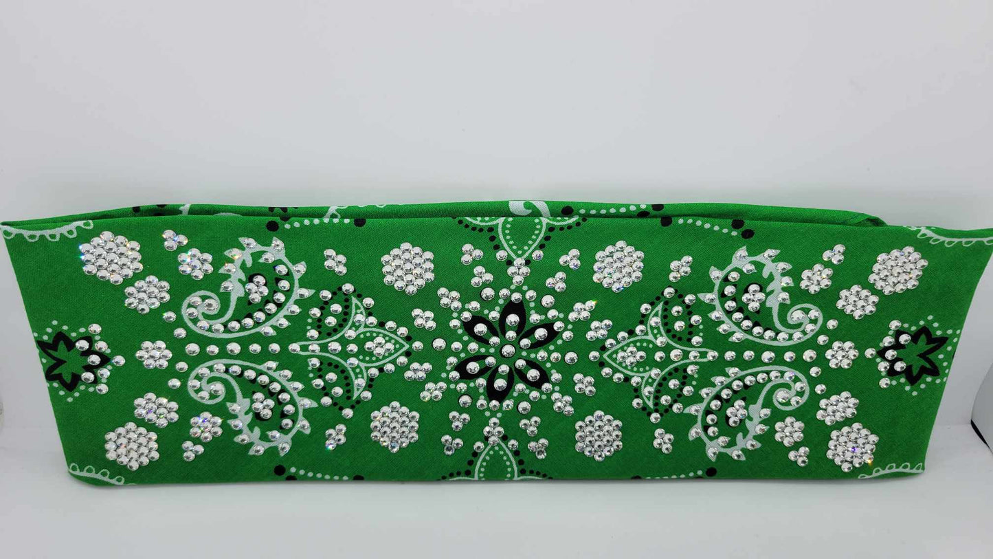 Super LeeAnnette Green Flower Bandana with Diamond Clear Austrian Crystals (Sku4835)