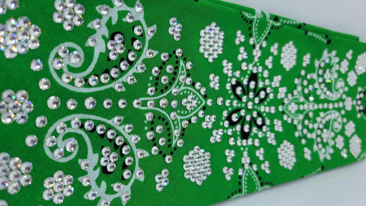Super LeeAnnette Green Flower Bandana with Diamond Clear Austrian Crystals (Sku4835)