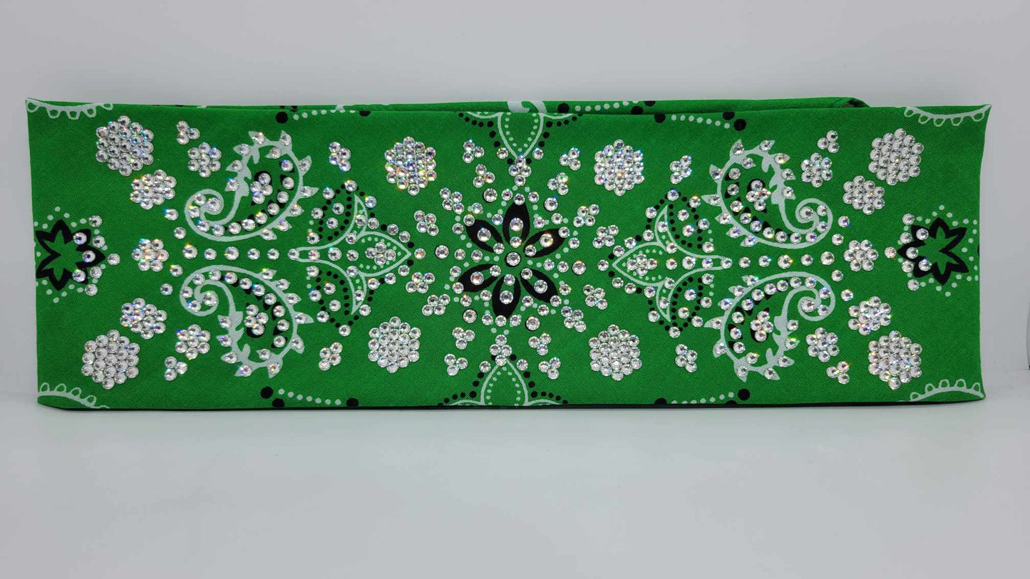 Super LeeAnnette Green Flower Bandana with Diamond Clear Austrian Crystals (Sku4835)