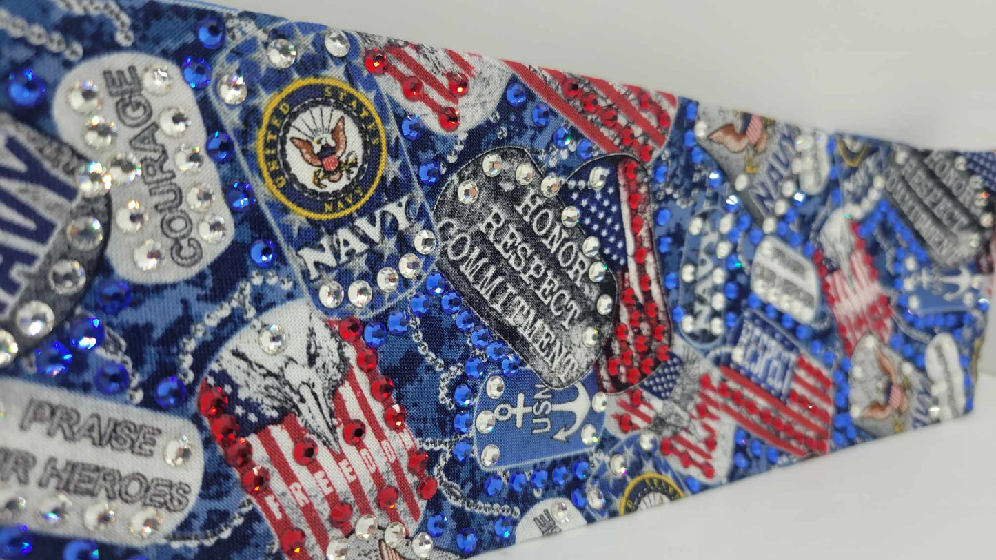 LeeAnnette Navy with Red, Blue and Diamond Clear Austrian Crystals (sku4838)