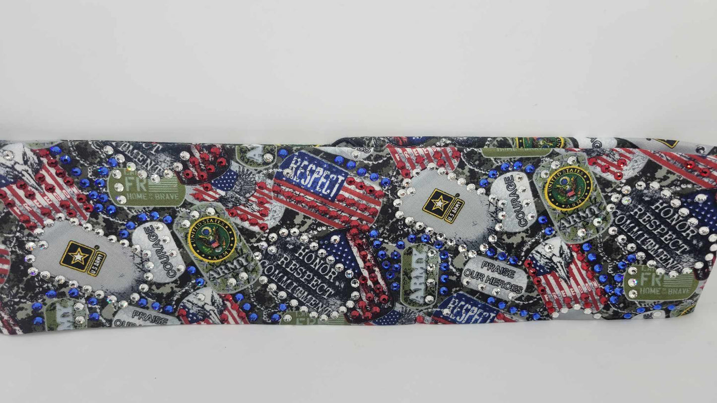 LeeAnnette Army with Red, Blue and Diamond Clear Austrian Crystals (sku4839)