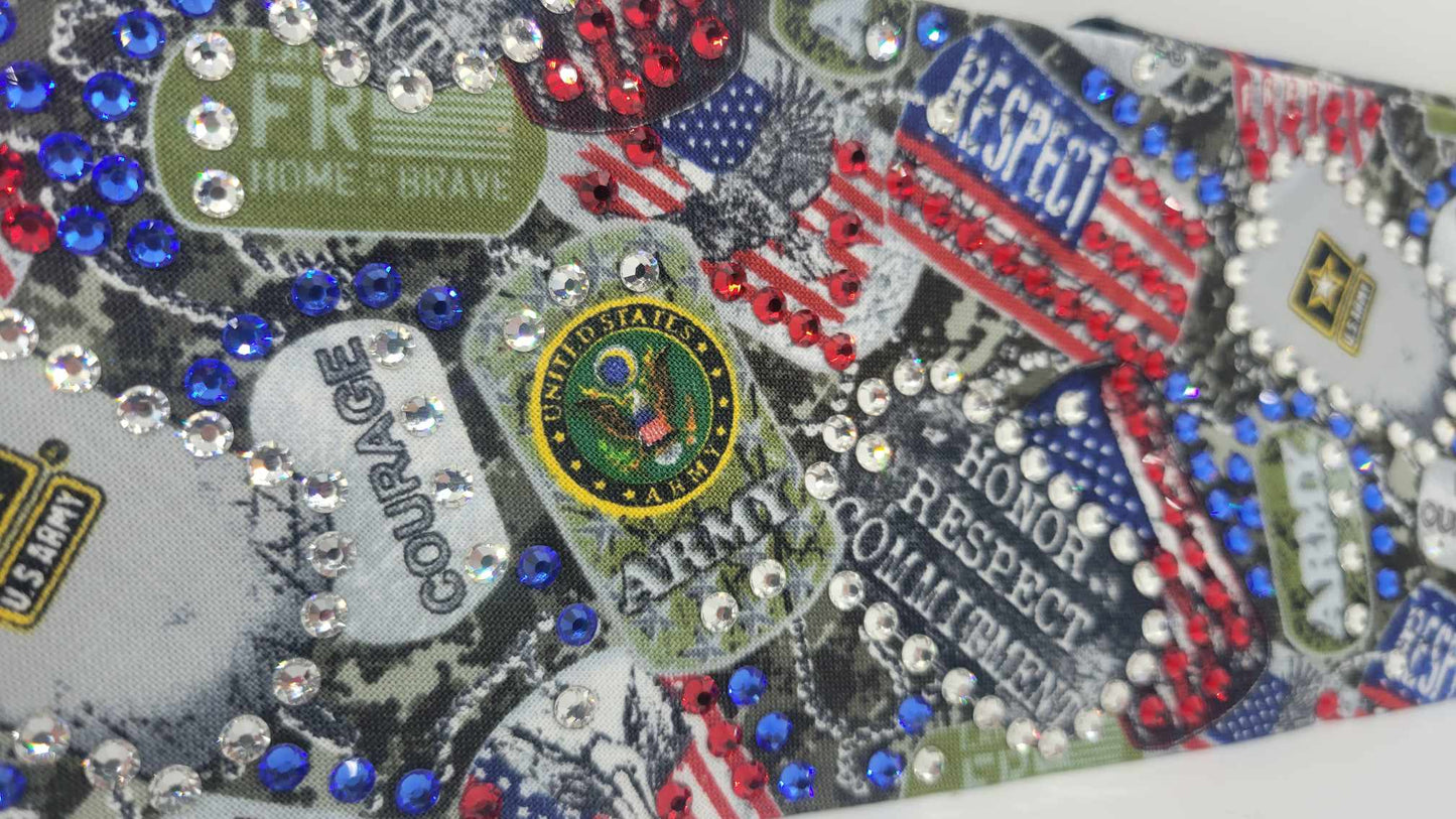LeeAnnette Army with Red, Blue and Diamond Clear Austrian Crystals (sku4839)