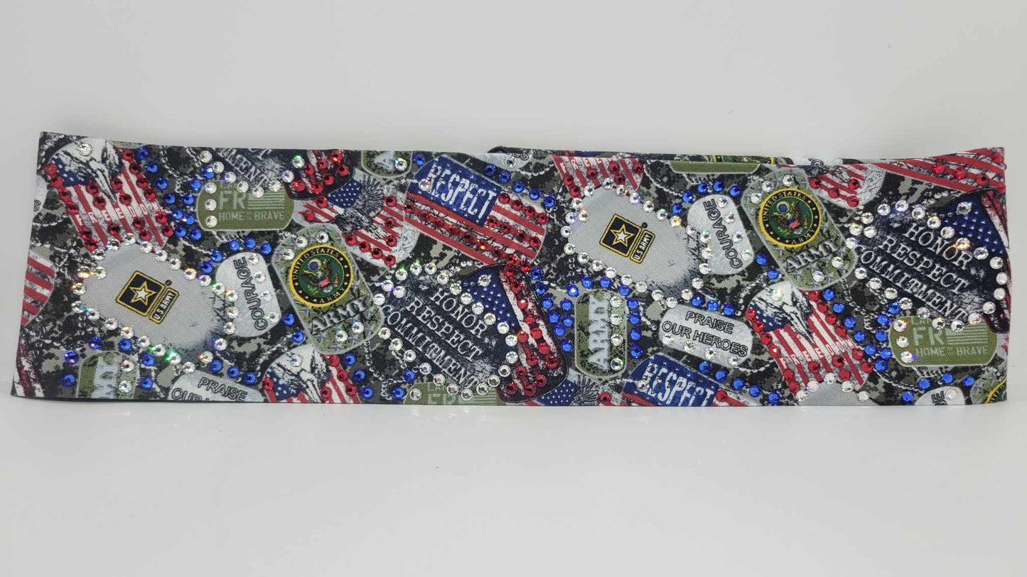 LeeAnnette Army with Red, Blue and Diamond Clear Austrian Crystals (sku4839)