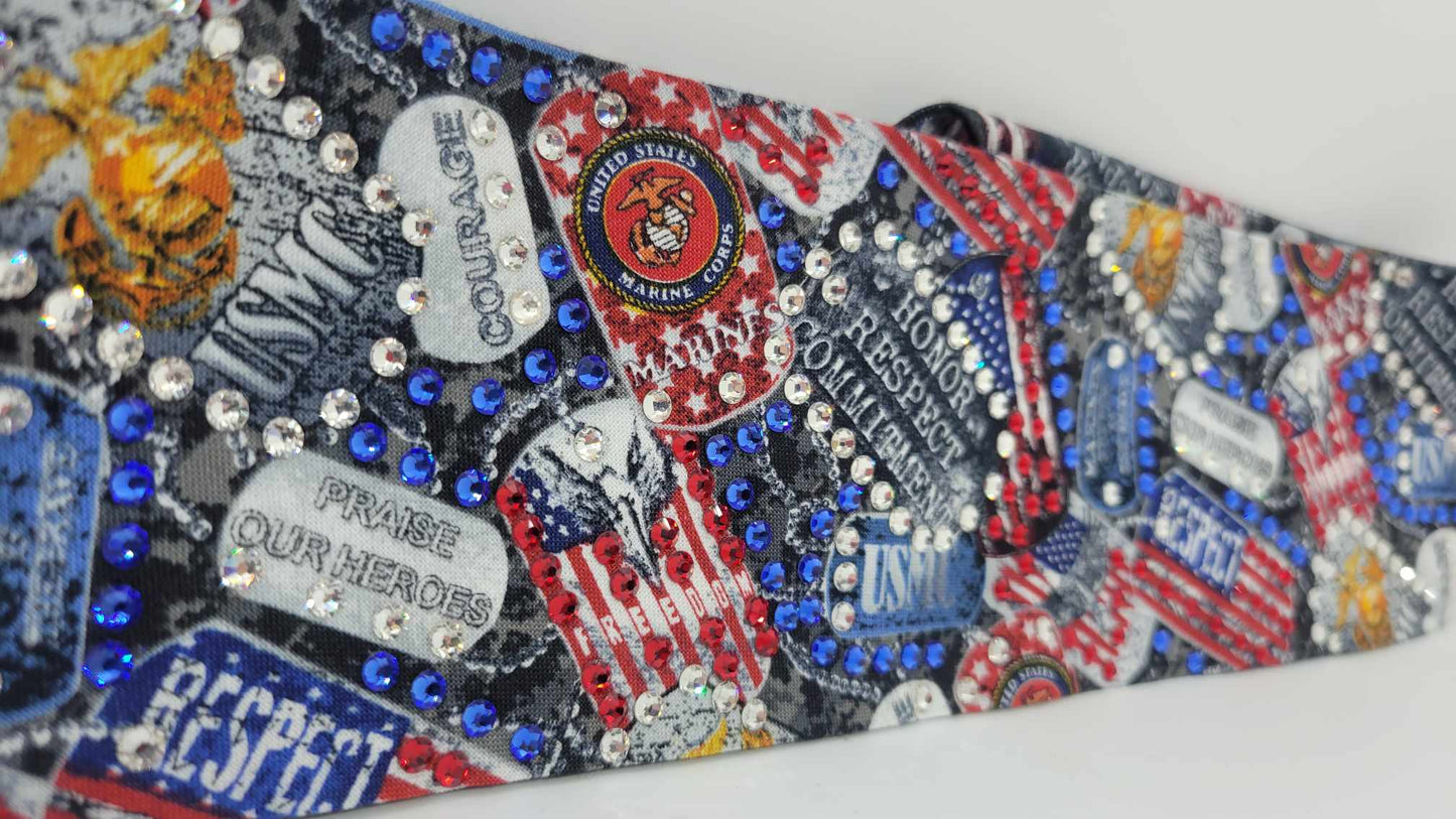 LeeAnnette Marine Corp. with Blue, Red and Diamond Clear Austrian Crystals (sku4844)