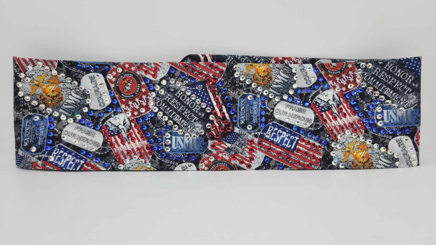 LeeAnnette Marine Corp. with Blue, Red and Diamond Clear Austrian Crystals (sku4844)