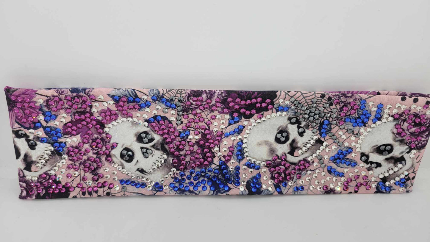 Super LeeAnnette Pink Skulls with Black, Fuchsia, Sapphire and Diamond Clear Austrian Crystals (Sku4858)
