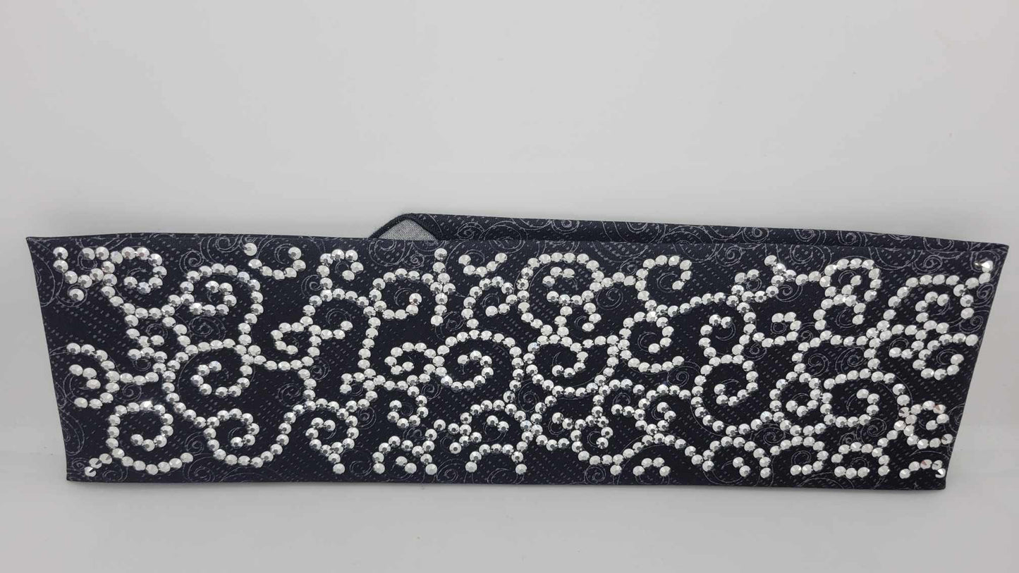 Super LeeAnnette Black Scrolls with Chrome Austrian Crystals (Sku4859)