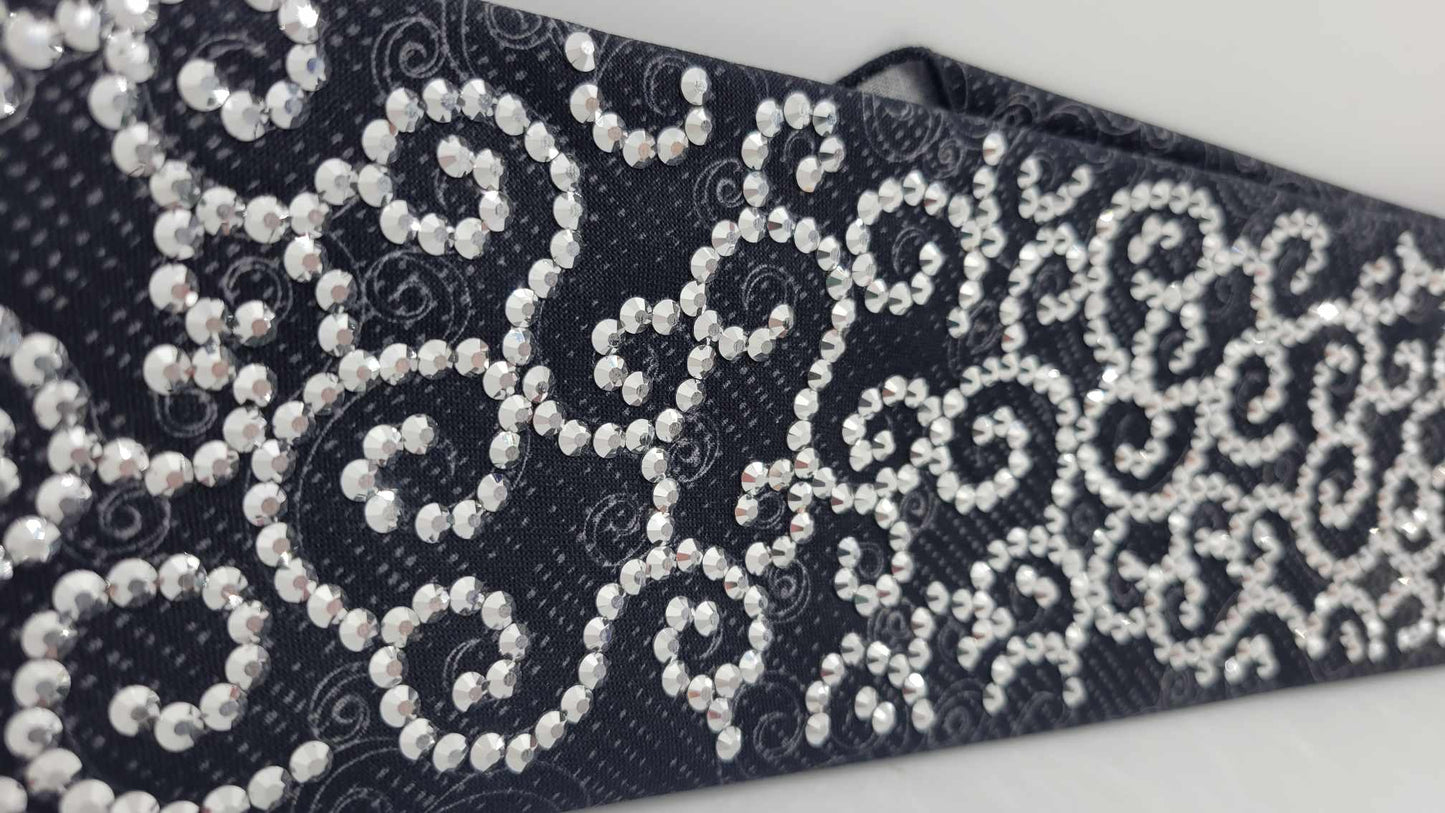 Super LeeAnnette Black Scrolls with Chrome Austrian Crystals (Sku4859)