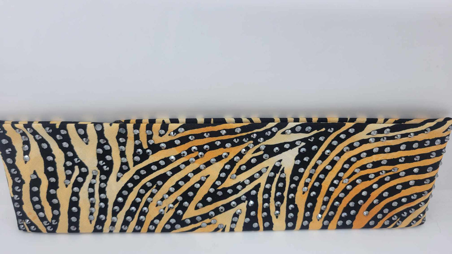 LeeAnnette Tiger Print Bandana with Black Austrian Crystals (sku4867)