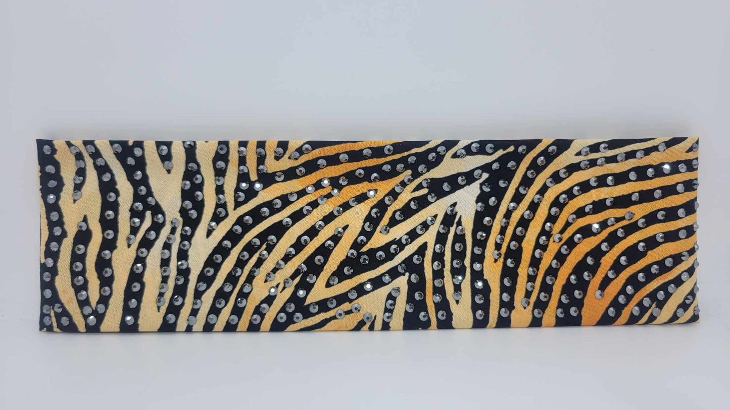 LeeAnnette Tiger Print Bandana with Black Austrian Crystals (sku4867)
