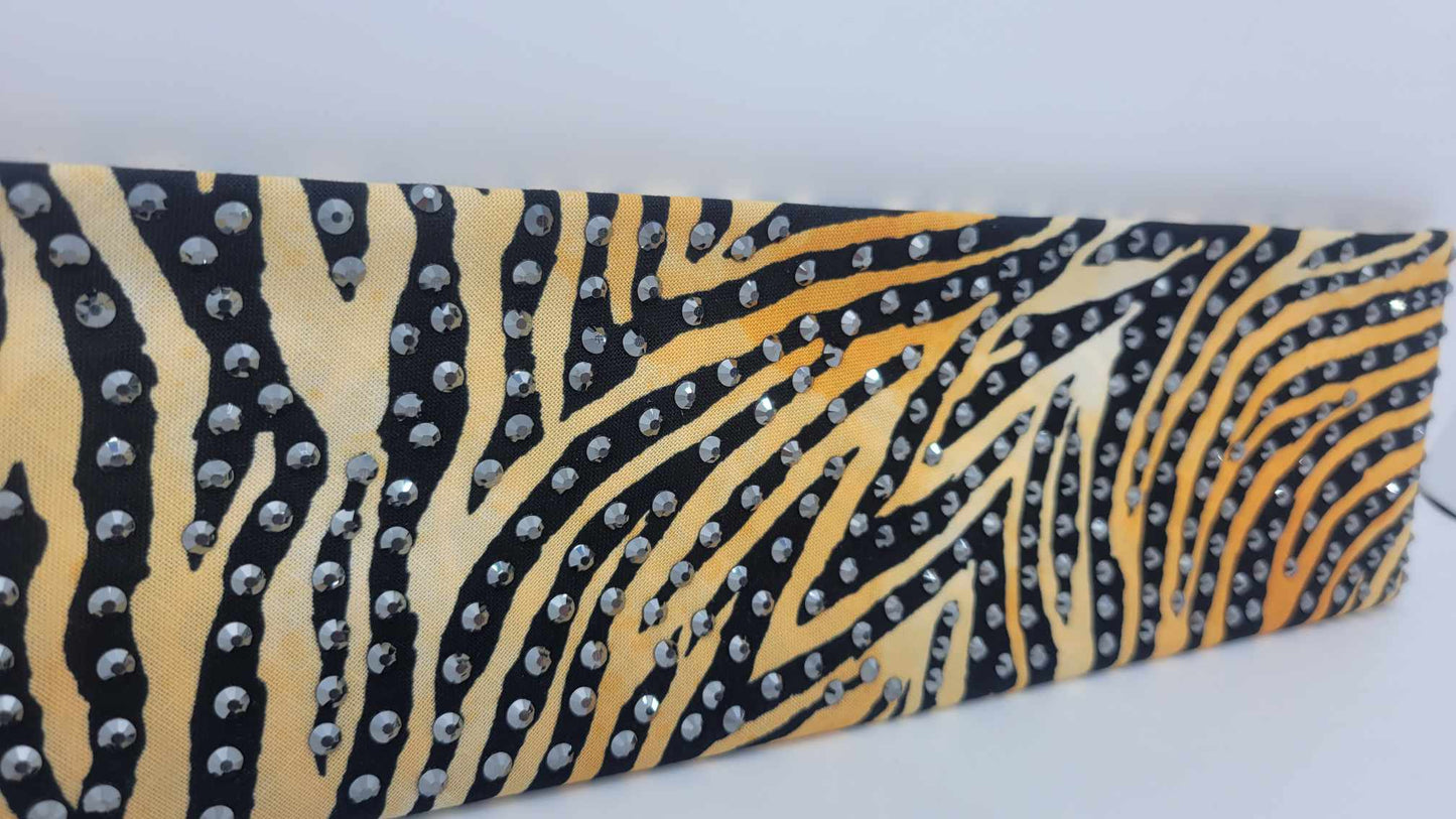 LeeAnnette Tiger Print Bandana with Black Austrian Crystals (sku4867)