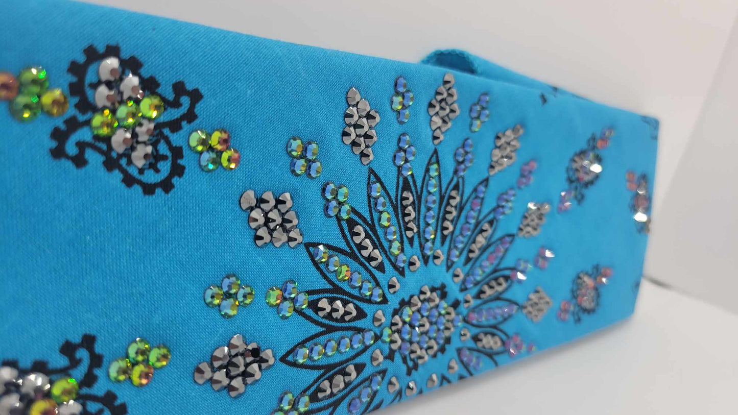 LeeAnnette Bright Blue Paisley with Vitral Medium and Black Austrian Crystals (sku4879)