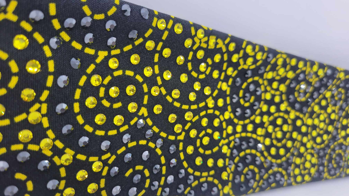 LeeAnnette Black and Yellow Scrolls Bandana with Yellow and Black Austrian Crystals (sku4885)