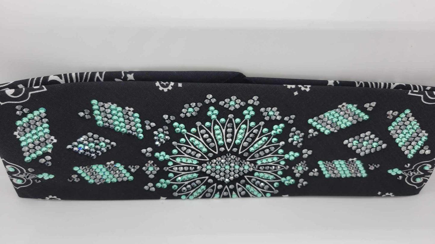 Super LeeAnnette Black Paisley with Black and Caribbean Sea Austrian Crystals (Sku4887)