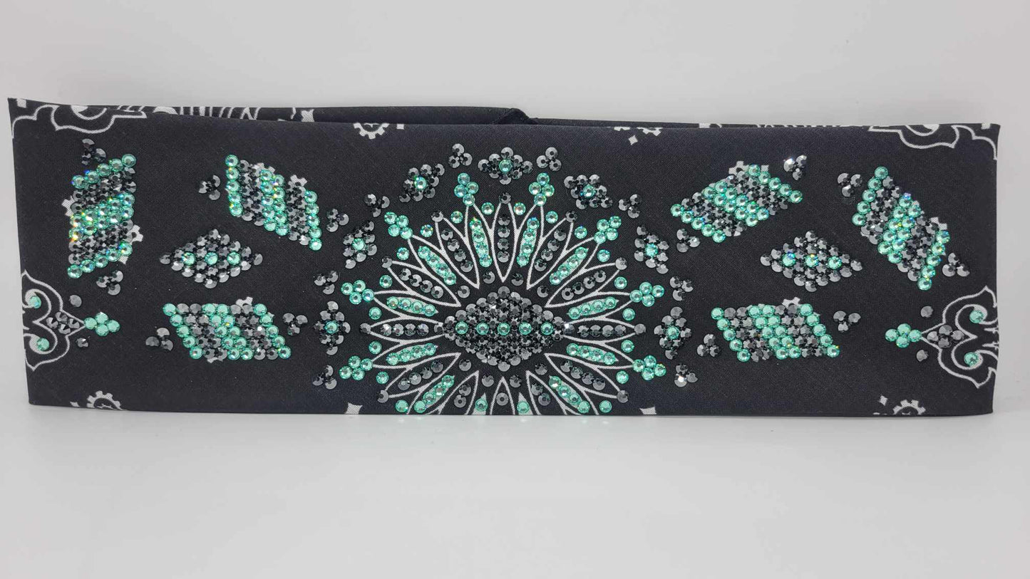 Super LeeAnnette Black Paisley with Black and Caribbean Sea Austrian Crystals (Sku4887)