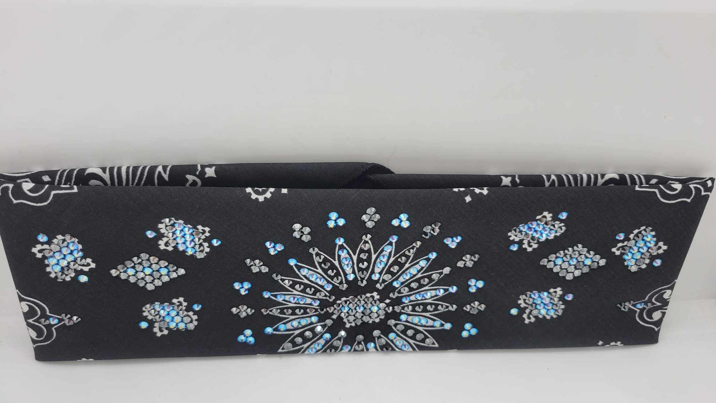LeeAnnette Black Paisley with Blue Shimmer and Black Austrian Crystals (sku4892)