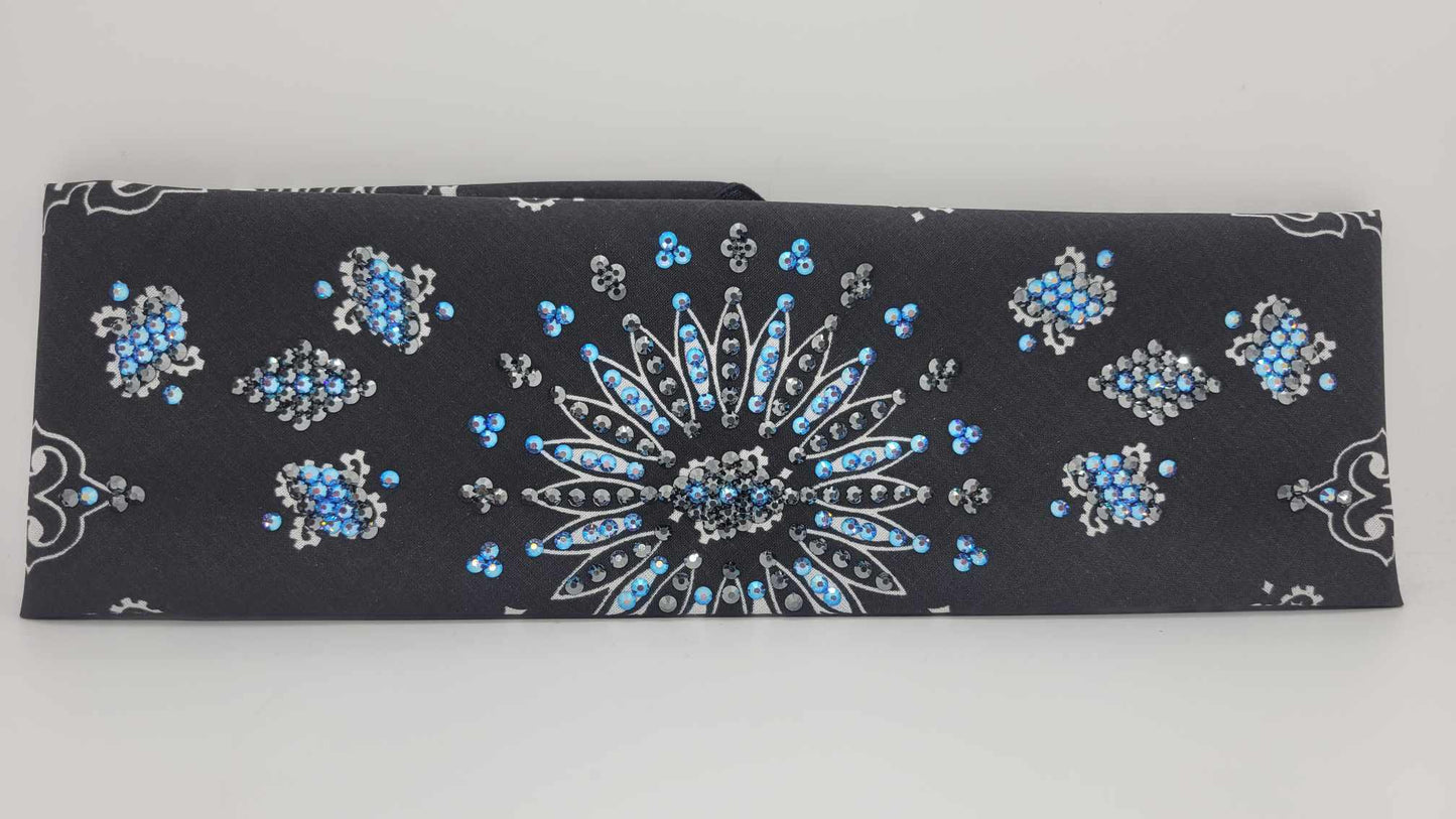 LeeAnnette Black Paisley with Blue Shimmer and Black Austrian Crystals (sku4892)