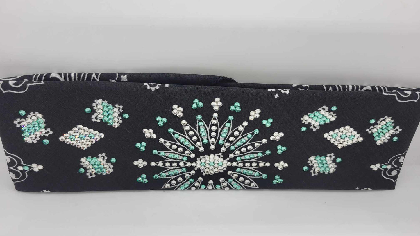 LeeAnnette Black Paisley with Caribbean Sea and Diamond Clear Austrian Crystals (sku4893)