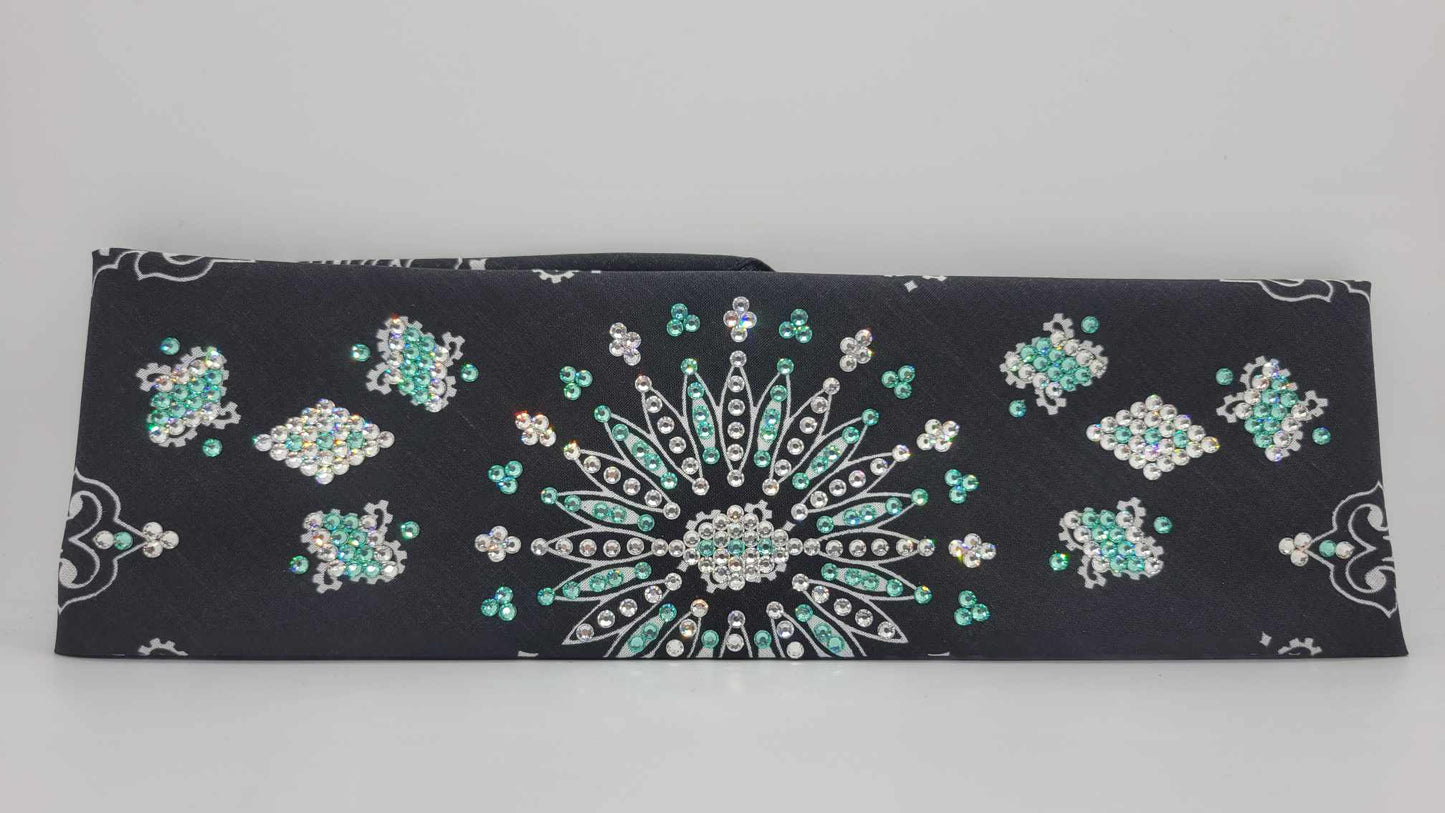 LeeAnnette Black Paisley with Caribbean Sea and Diamond Clear Austrian Crystals (sku4893)
