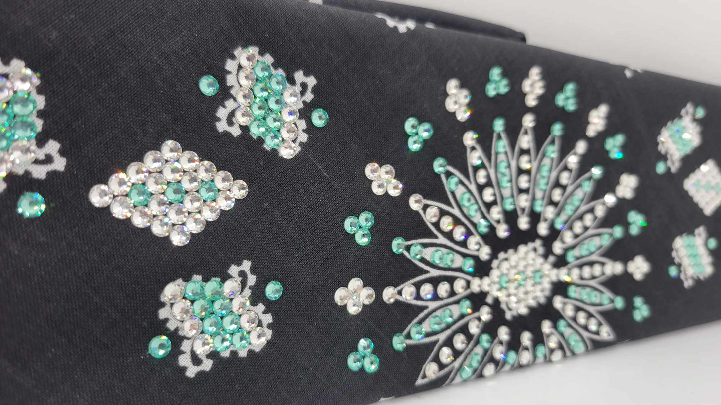 LeeAnnette Black Paisley with Caribbean Sea and Diamond Clear Austrian Crystals (sku4893)