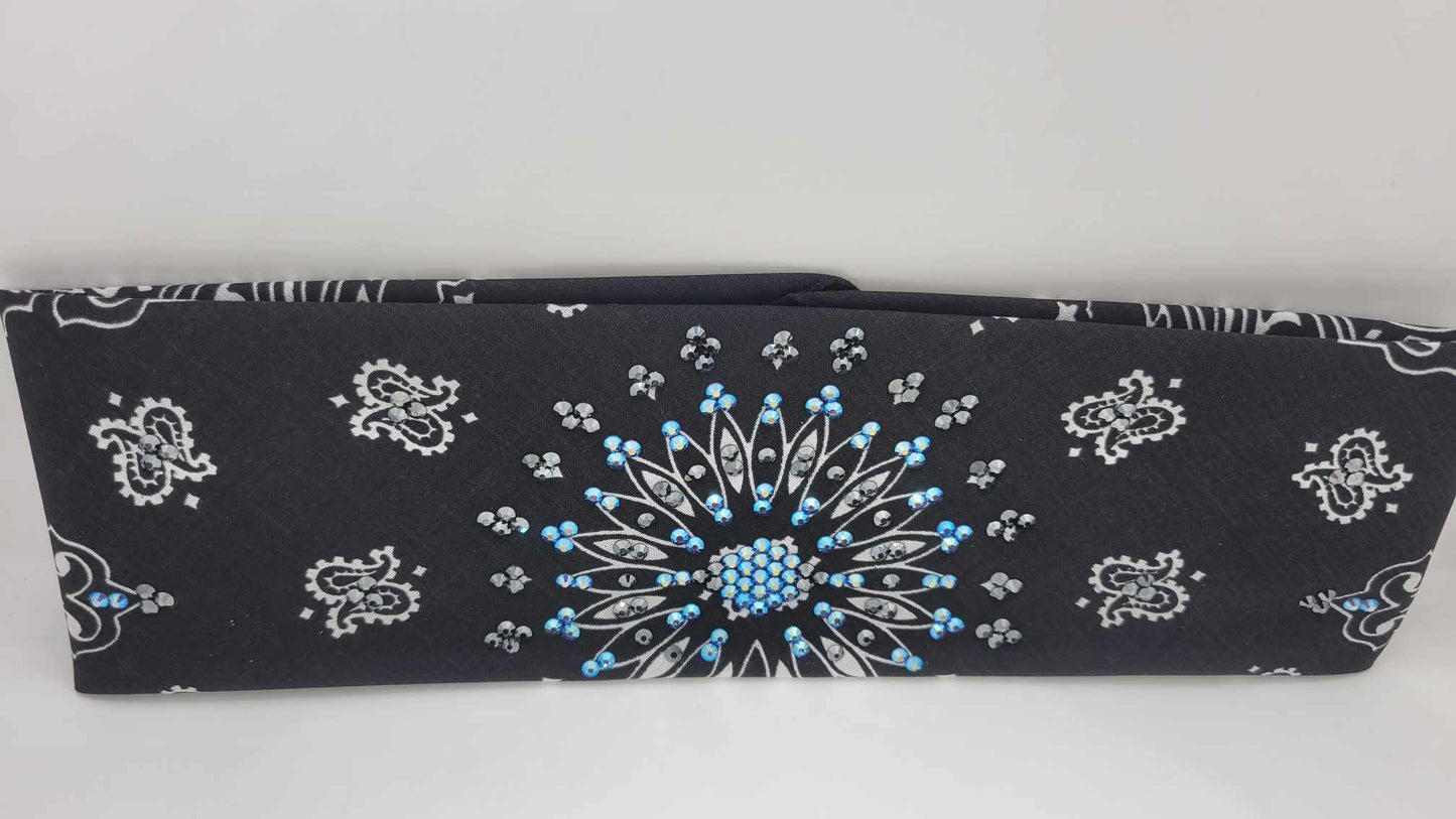 EXTRA BLING - Black Paisley With Blue Violet Shimmer and Black Austrian Crystals (Sku4899)