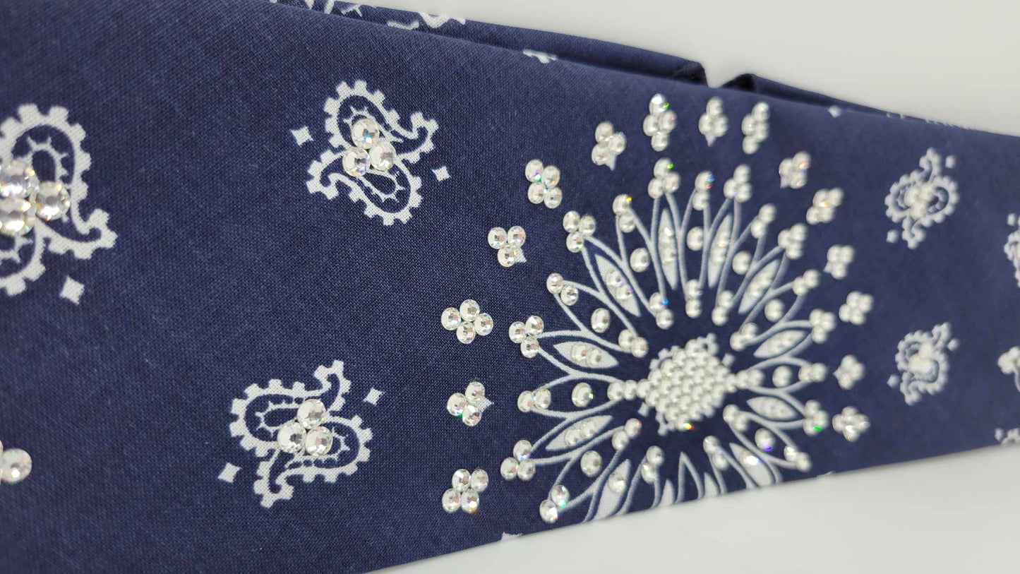 EXTRA BLING - Navy Blue Paisley With Diamond Clear Austrian Crystals (Sku4911)