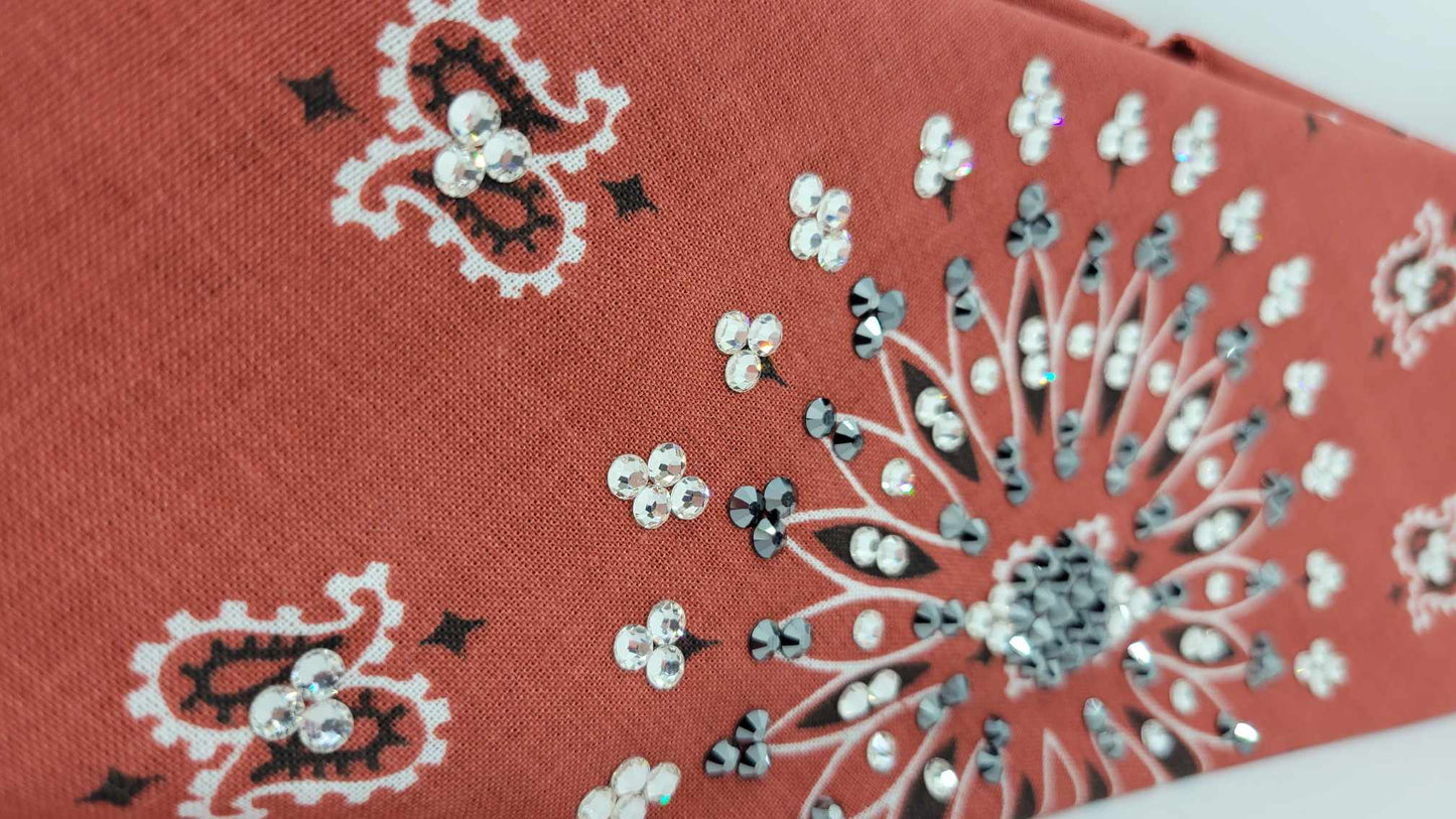 EXTRA BLING - Terracotta Paisley With Black and Diamond Clear Austrian Crystals (Sku4915)