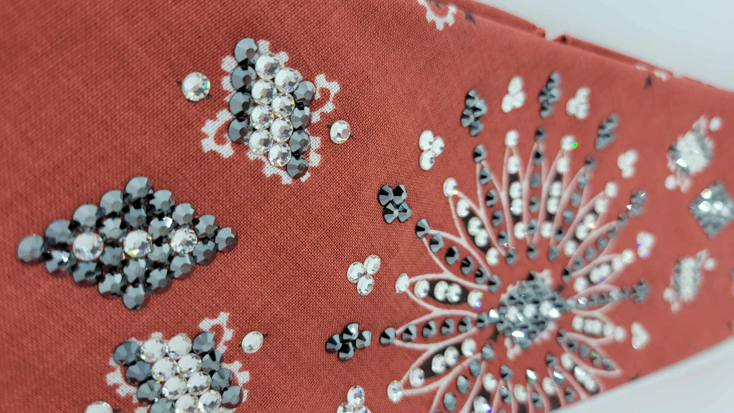 LeeAnnette Terracotta Paisley Bandana with Black and Diamond Clear Austrian Crystals (Sku4924)