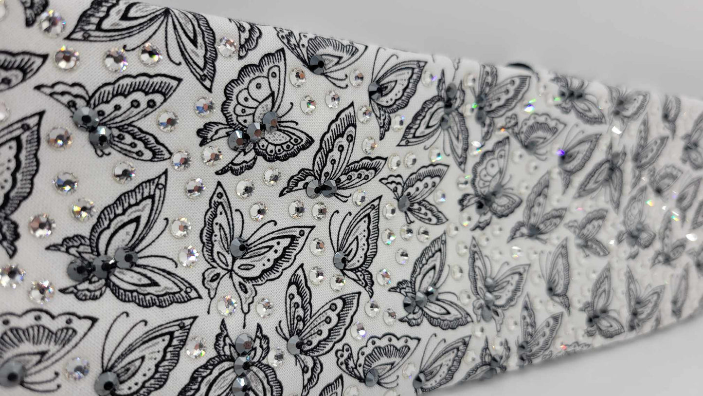LeeAnnette Black and White Butterflies Bandana with Black and Diamond Clear Austrian Crystals (Sku4929)