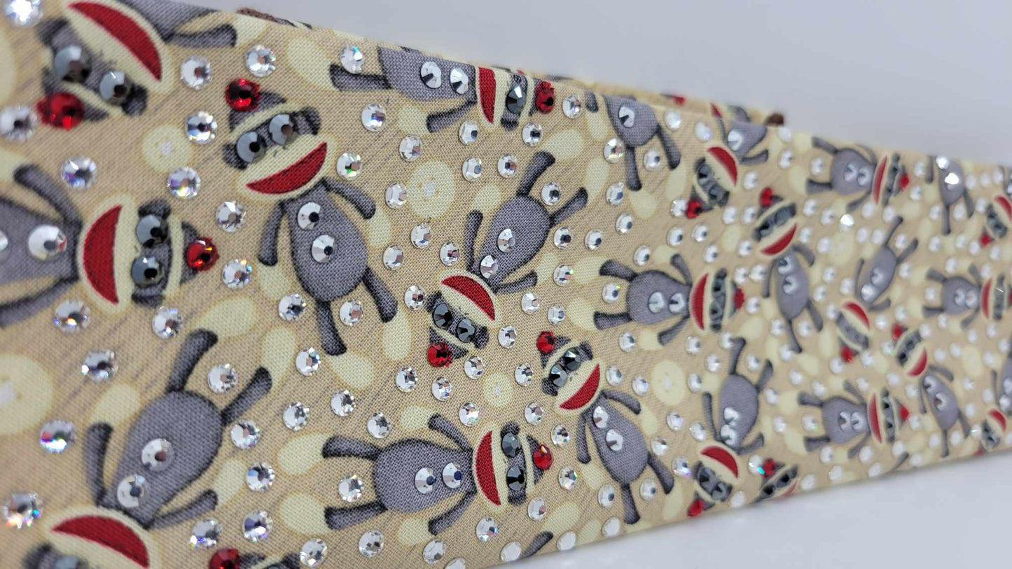 LeeAnnette Sock Monkey with Black, Red, Chrome and Diamond Clear Austrian Crystals (Sku4934)