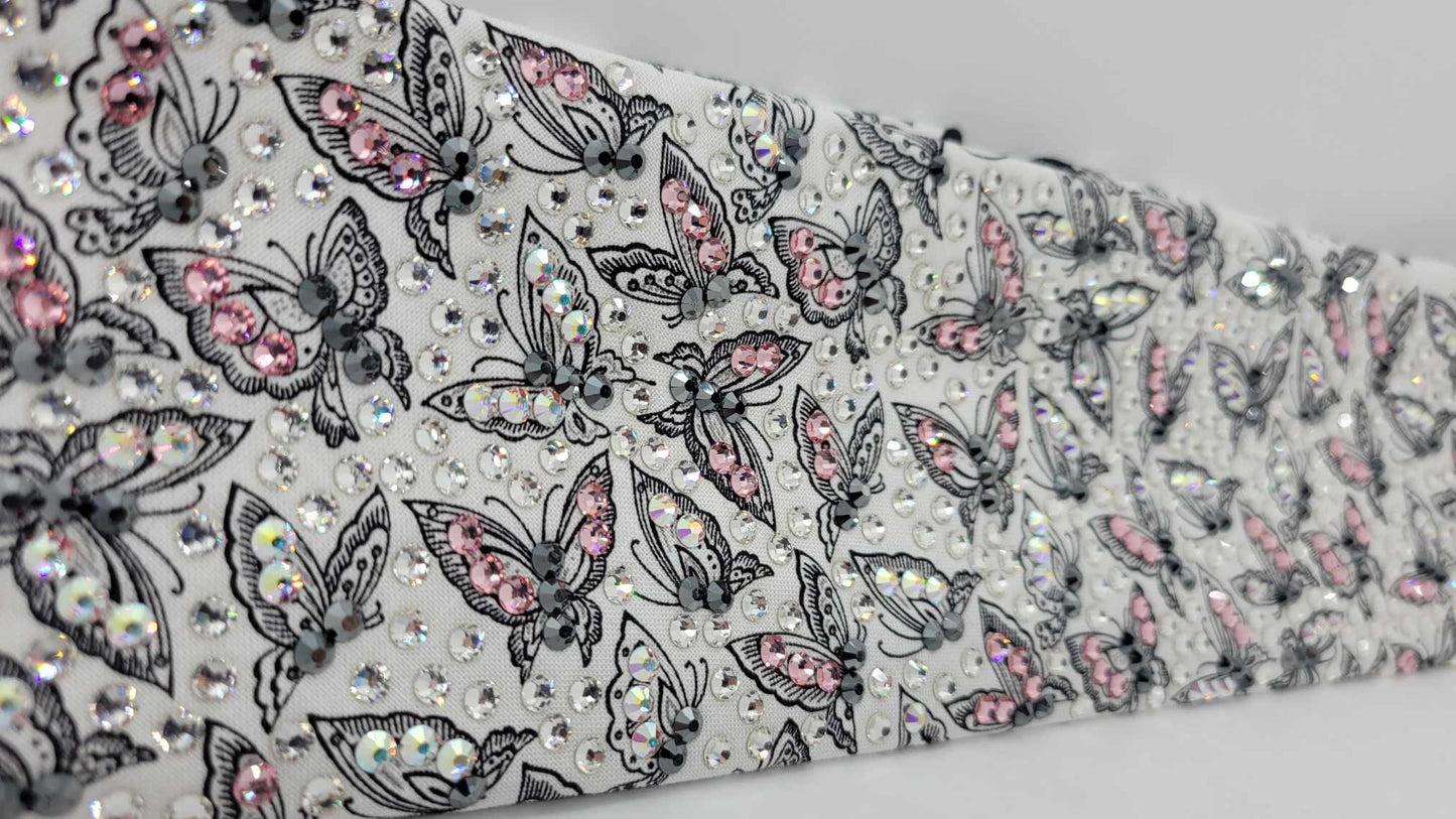 Super LeeAnnette Black and White Butterflies with Light Pink, Black, Aurora Borealis and Diamond Clear Austrian Crystals (Sku4936)