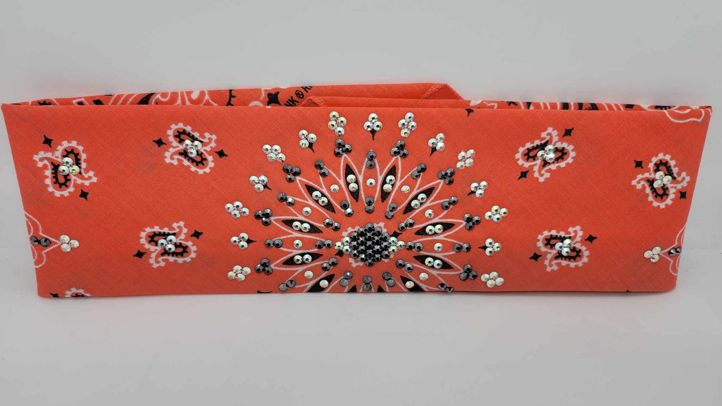 EXTRA BLING - Salmon Paisley with Black and Aurora Borealis Austrian Crystals (Sku4942)