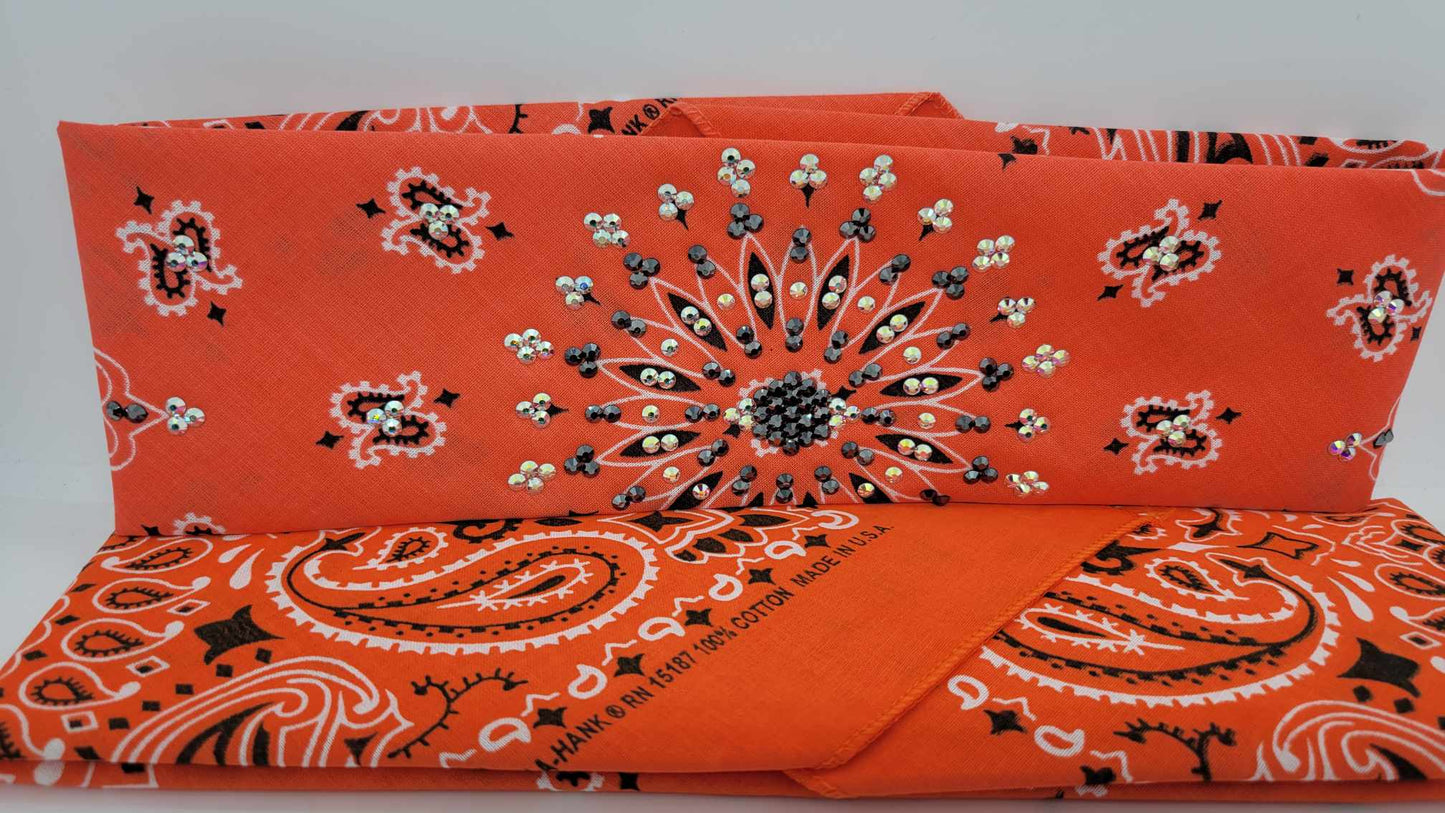 EXTRA BLING - Salmon Paisley with Black and Aurora Borealis Austrian Crystals (Sku4942)