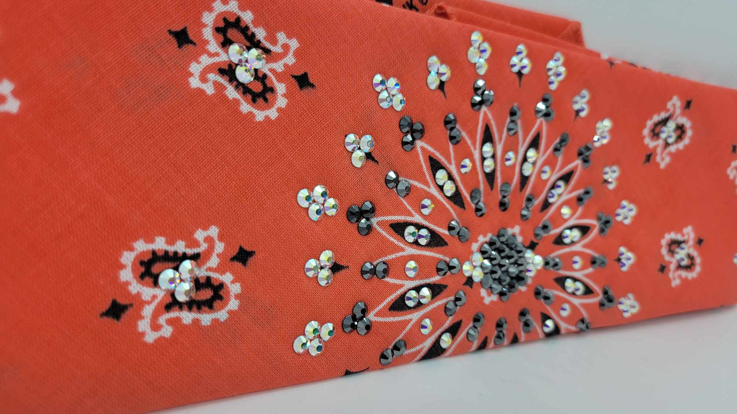 EXTRA BLING - Salmon Paisley with Black and Aurora Borealis Austrian Crystals (Sku4942)