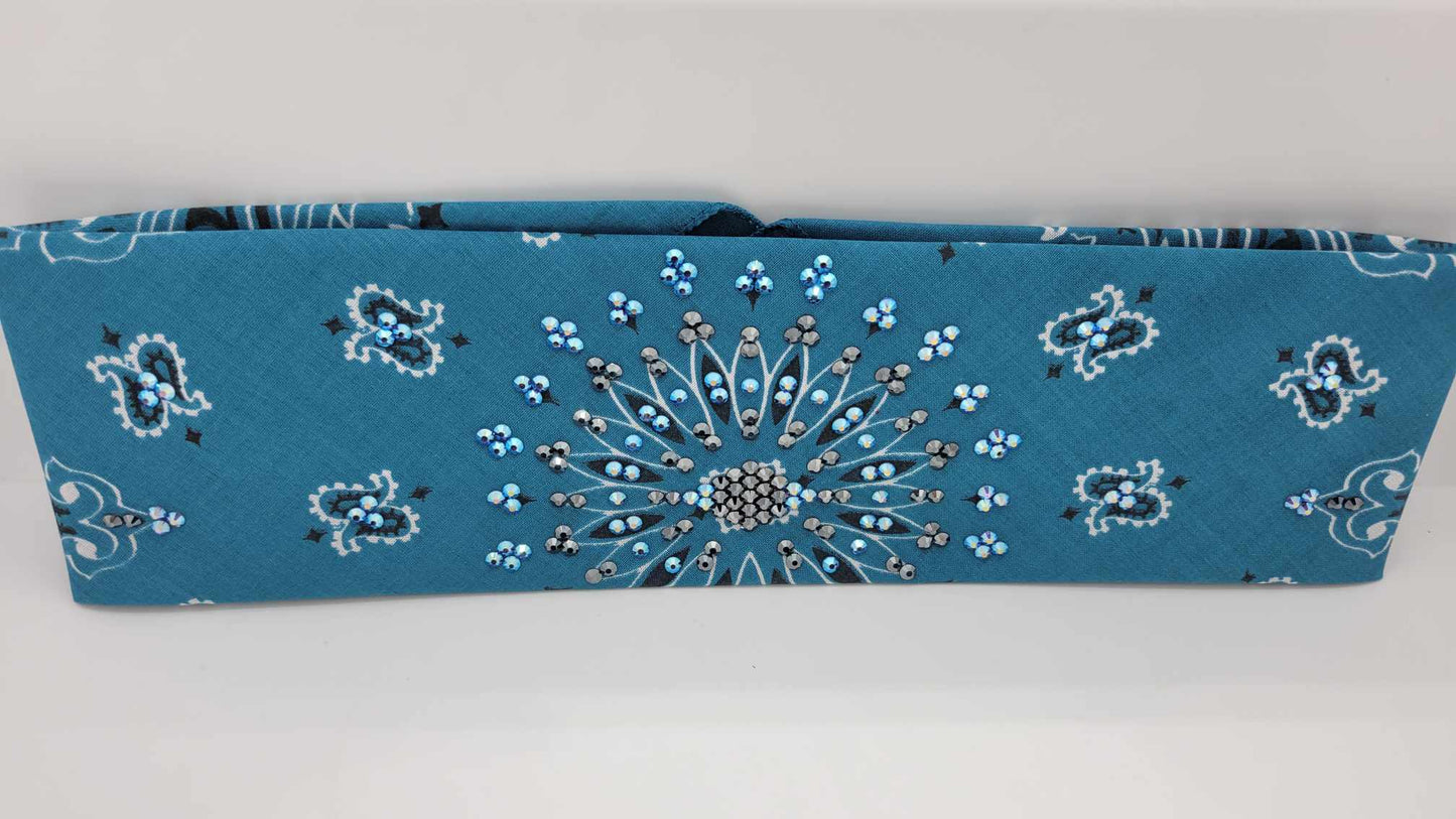 EXTRA BLING - Dark Teal Paisley with Black and Blue Shimmer Austrian Crystals (Sku4943)