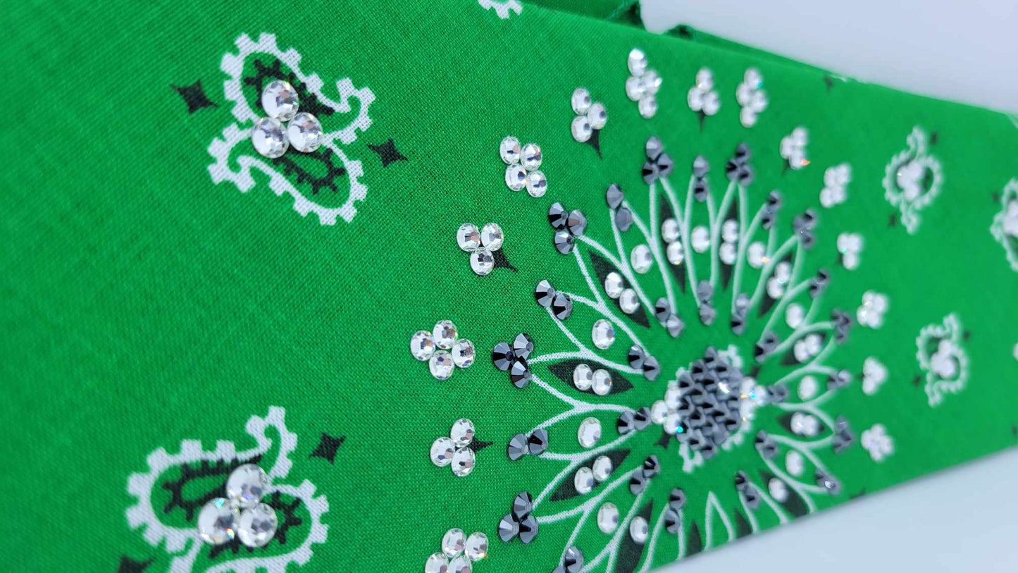 EXTRA BLING - Green Paisley with Black and Diamond Clear Austrian Crystals (Sku4944)