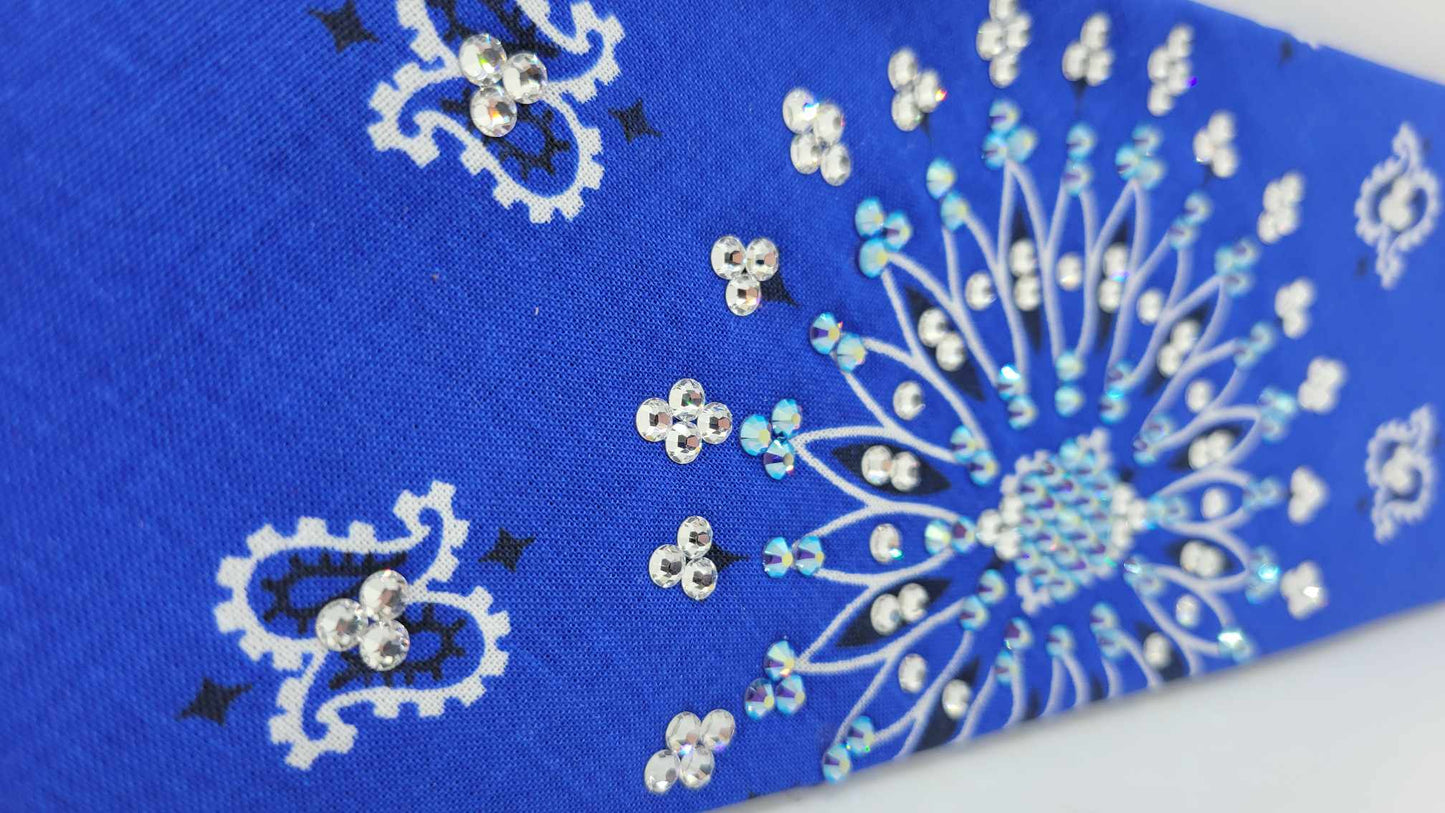 EXTRA BLING - Blue Paisley with Blue Shimmer and Diamond Clear Austrian Crystals (Sku4945)