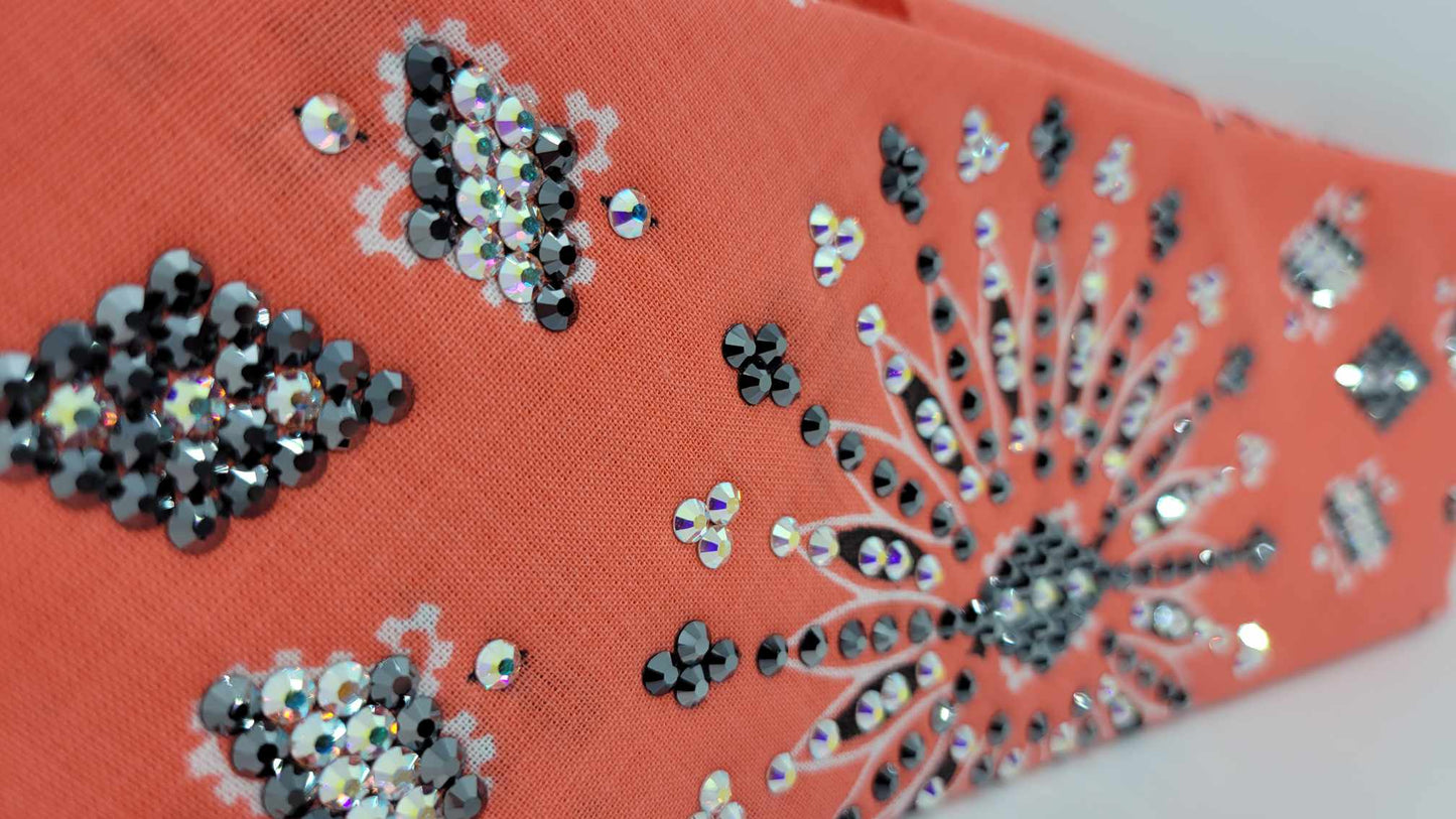 LeeAnnette Salmon Paisley with Black and Aurora Borealis Austrian Crystals (Sku4946)