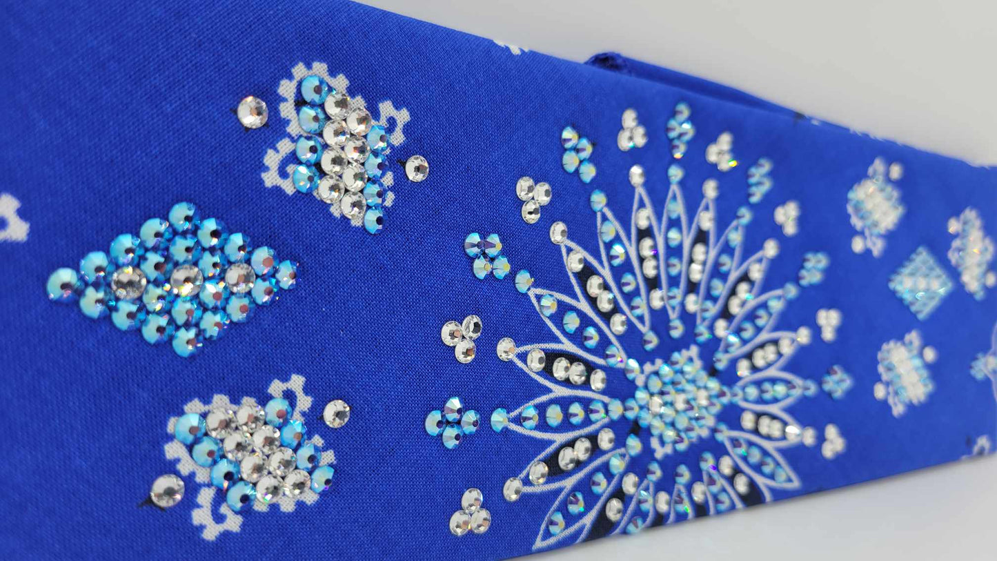 LeeAnnette Blue Paisley Bandana with Blue Shimmer and Diamond Clear Austrian Crystals (Sku4947)