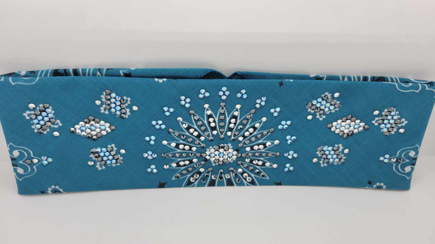 LeeAnnette Dark Teal Paisley with Blue Shimmer, Chrome and Black Austrian Crystals (Sku4948)
