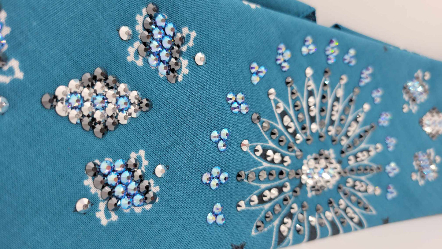 LeeAnnette Dark Teal Paisley with Blue Shimmer, Chrome and Black Austrian Crystals (Sku4948)