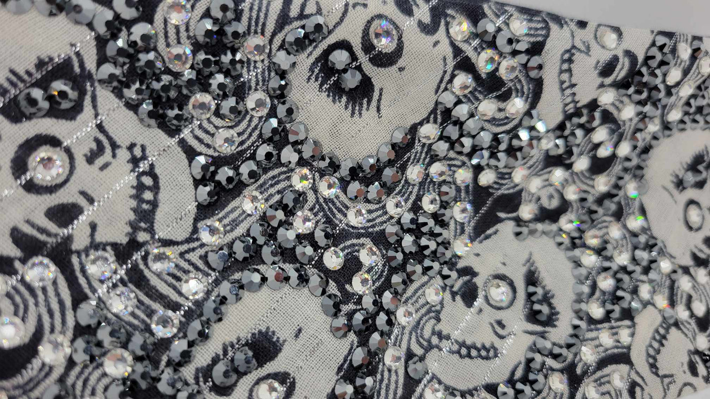 Super LeeAnnette Black and White Skulls with Diamond Clear & Hematite Crystals (4968)