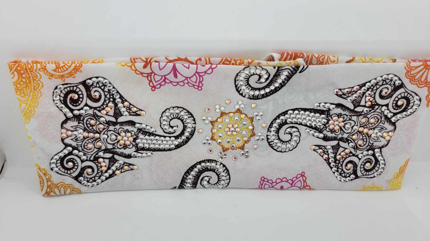 LeeAnnette Elephants on Cream with Orange Shimmer and Diamond Clear Austrian Crystals (4994)